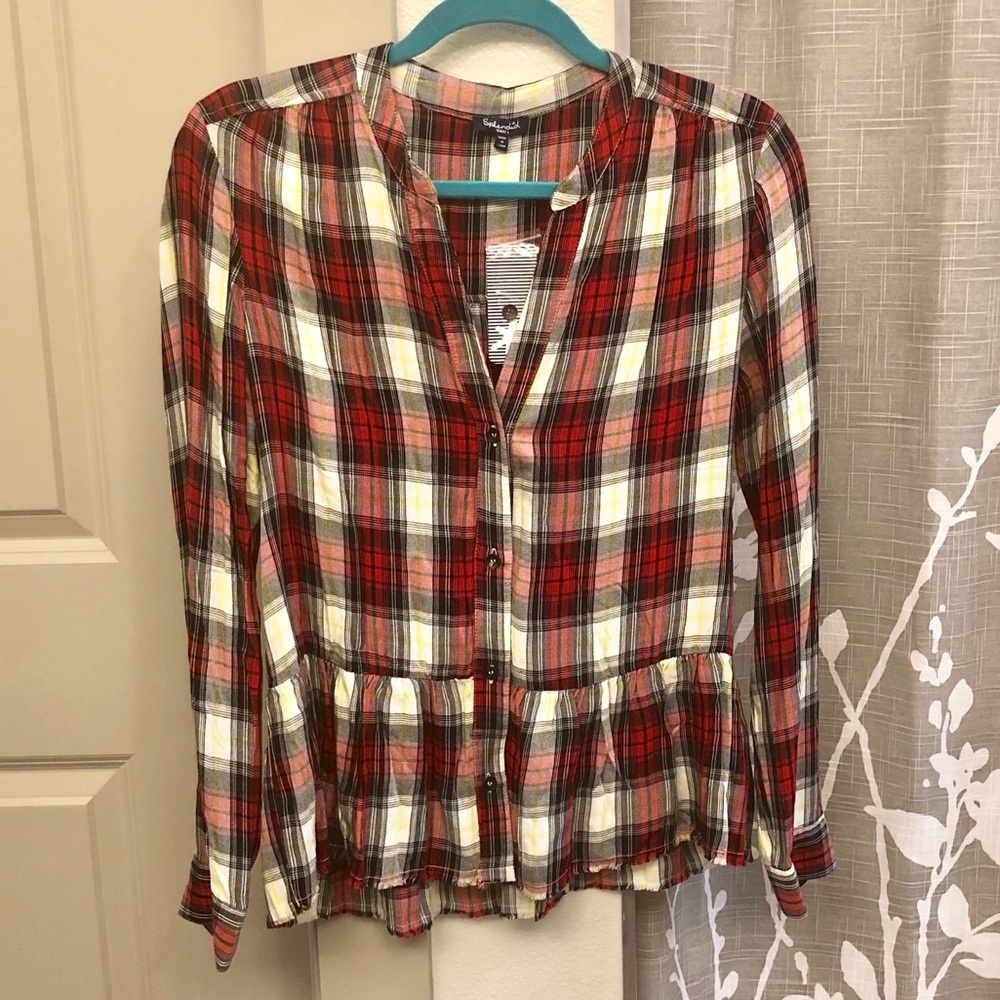 Splendid Peplum Raw Hem Longsleeve Flannel Sz Sm